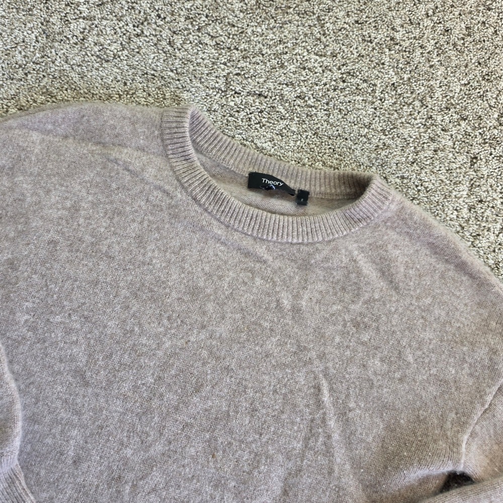 Theory Sweater Womens Small Tan Knit Crewneck Relaxed Fit Minimalist Cashmere